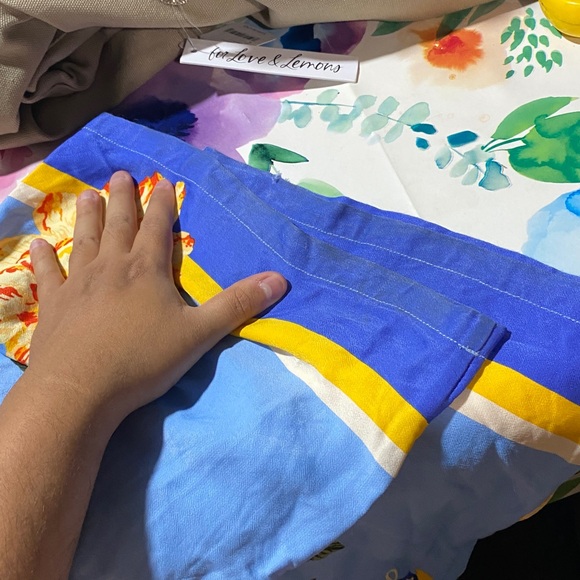 Anthropologie Maeve Straight Leg Pull On Silk Feel Pants Blue Floral Large Tall - Picture 9 of 9